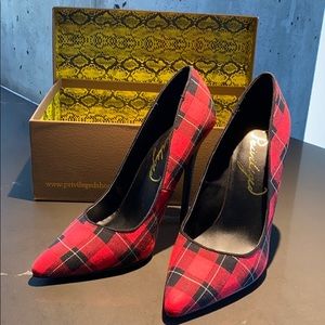Privileged Red & Black Plaid Heels
